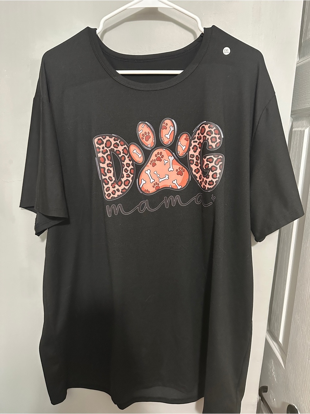 Dog Mama Graphic Tee - Black with Orange/Leopard Print XXL